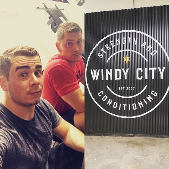 400m repeats after a clean complex. Now for a post-training selfie with the big guy. A huge thank you to @masheen4 & @jmarcis for letting us train @windycitycrossfit today! #windycitylivin #liveBIG